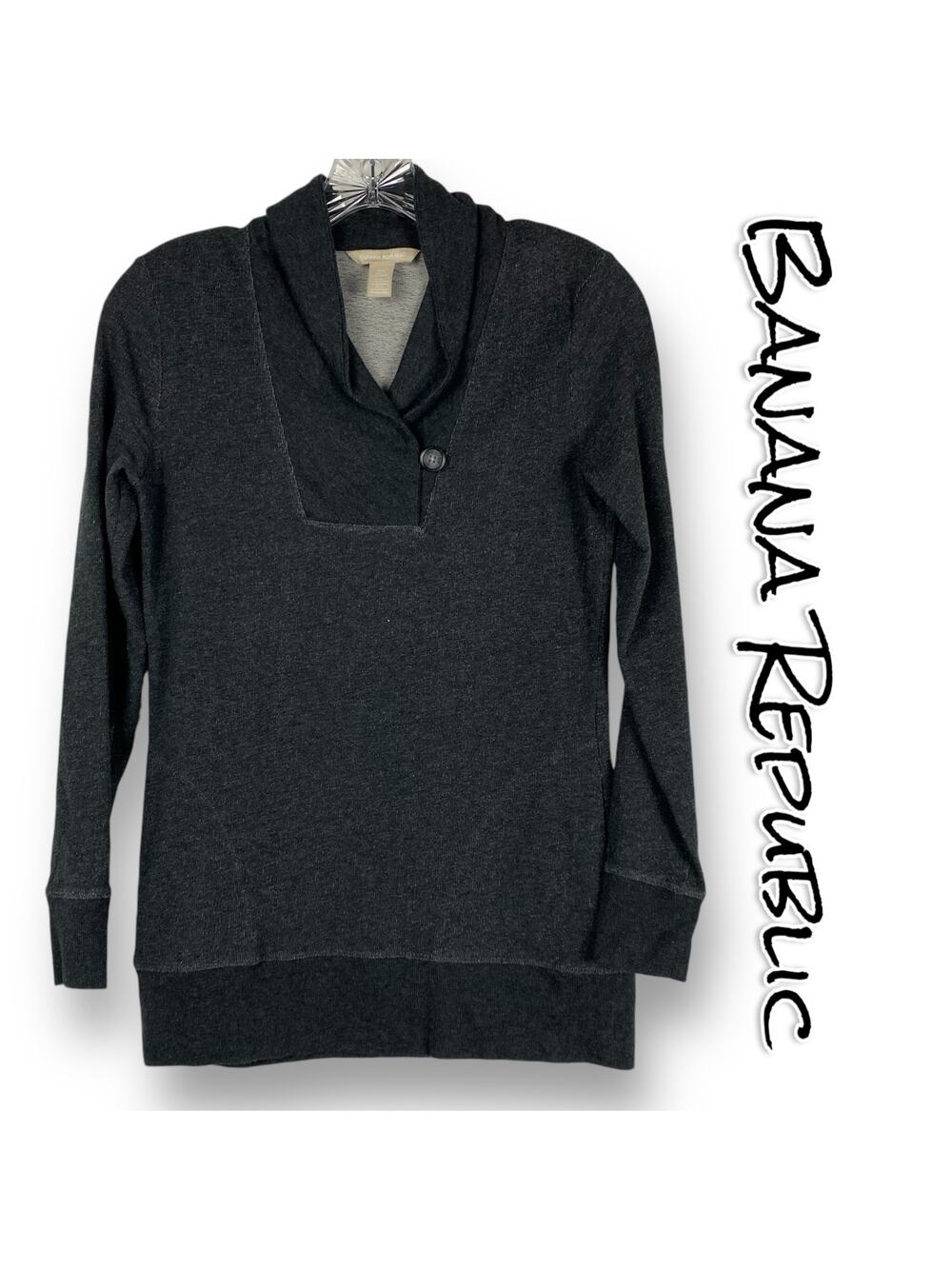 Banana Republic Shawl Neck Shirt Long Sleeve Charcoal Gray Womens Size XS